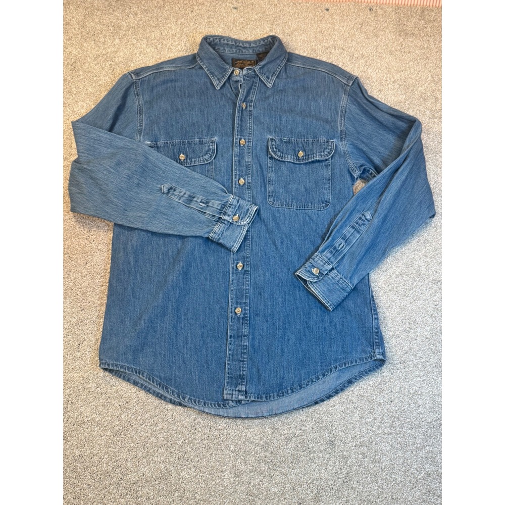 Vintage Eddie Bauer Denim Shirt Mens Medium Blue Long Sleeve Made in USA Cotton